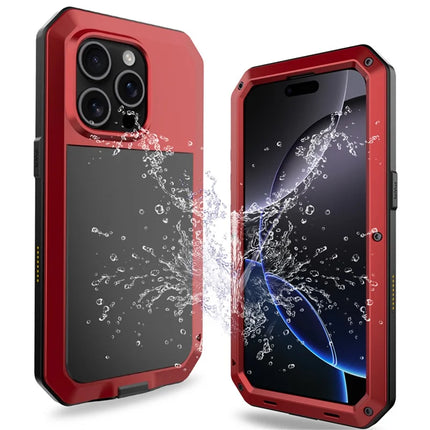 For iPhone 16 Pro Max Case Silicone+Metal Phone Cover with Tempered Glass Screen Protector