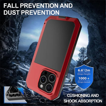 For iPhone 16 Pro Max Case Silicone+Metal Phone Cover with Tempered Glass Screen Protector