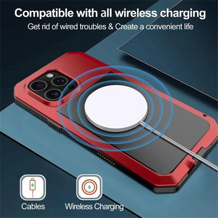 For iPhone 16 Pro Max Case Silicone+Metal Phone Cover with Tempered Glass Screen Protector