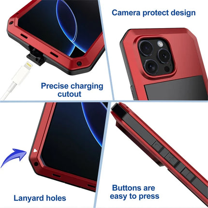 For iPhone 16 Pro Max Case Silicone+Metal Phone Cover with Tempered Glass Screen Protector