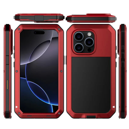 For iPhone 16 Pro Max Case Silicone+Metal Phone Cover with Tempered Glass Screen Protector