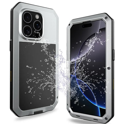 For iPhone 16 Pro Max Case Silicone+Metal Phone Cover with Tempered Glass Screen Protector