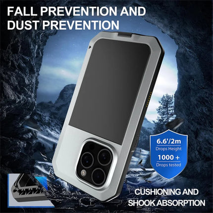 For iPhone 16 Pro Max Case Silicone+Metal Phone Cover with Tempered Glass Screen Protector