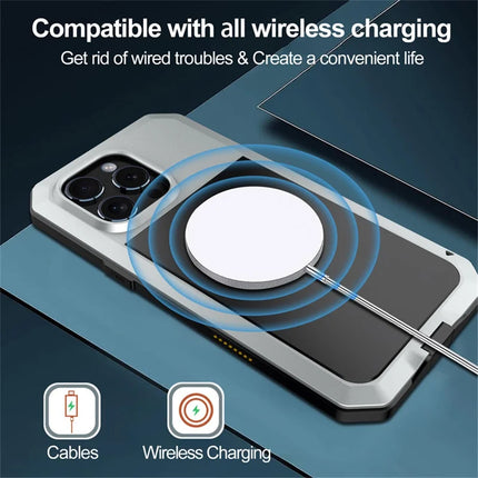 For iPhone 16 Pro Max Case Silicone+Metal Phone Cover with Tempered Glass Screen Protector