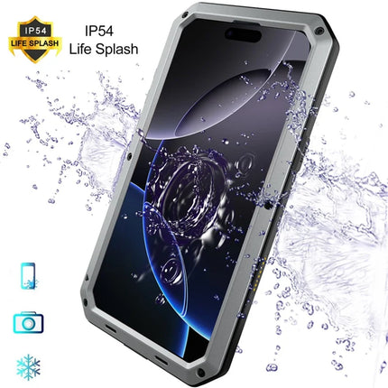 For iPhone 16 Pro Max Case Silicone+Metal Phone Cover with Tempered Glass Screen Protector