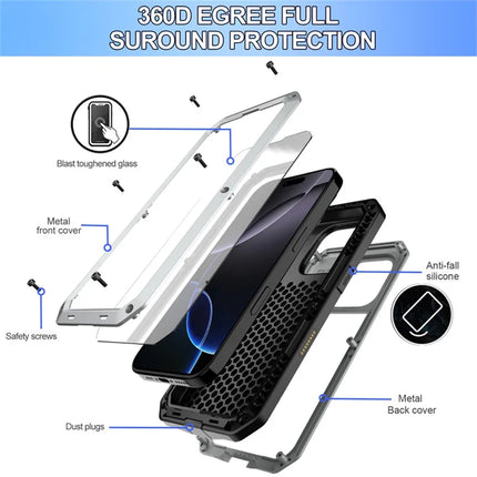 For iPhone 16 Pro Max Case Silicone+Metal Phone Cover with Tempered Glass Screen Protector