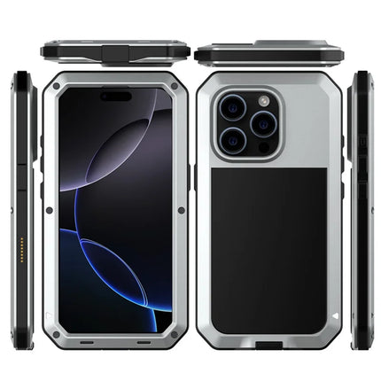 For iPhone 16 Pro Max Case Silicone+Metal Phone Cover with Tempered Glass Screen Protector