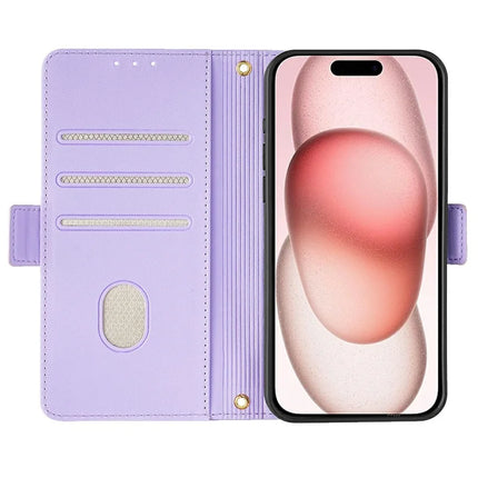 For iPhone 14 Leather Wallet Case RFID Blocking Stand Cover with Hand Strap