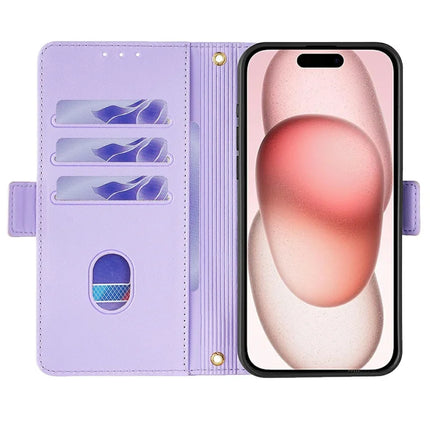 For iPhone 14 Leather Wallet Case RFID Blocking Stand Cover with Hand Strap