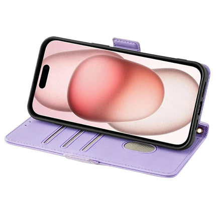 For iPhone 14 Leather Wallet Case RFID Blocking Stand Cover with Hand Strap