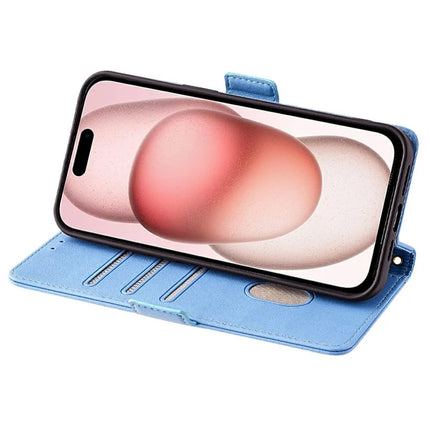 For iPhone 14 Leather Wallet Case RFID Blocking Stand Cover with Hand Strap