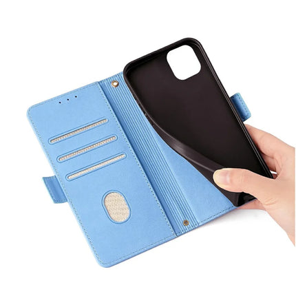 For iPhone 14 Leather Wallet Case RFID Blocking Stand Cover with Hand Strap
