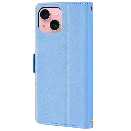 For iPhone 14 Leather Wallet Case RFID Blocking Stand Cover with Hand Strap