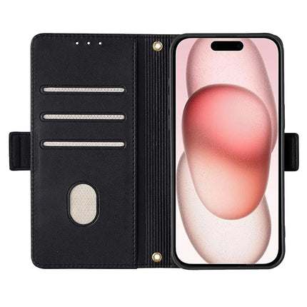 For iPhone 14 Leather Wallet Case RFID Blocking Stand Cover with Hand Strap