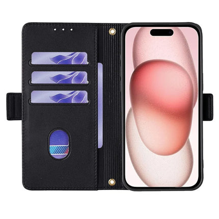 For iPhone 14 Leather Wallet Case RFID Blocking Stand Cover with Hand Strap