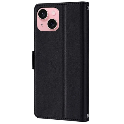 For iPhone 14 Leather Wallet Case RFID Blocking Stand Cover with Hand Strap