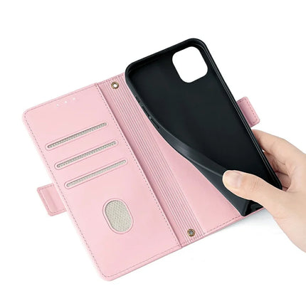 For iPhone 14 Leather Wallet Case RFID Blocking Stand Cover with Hand Strap