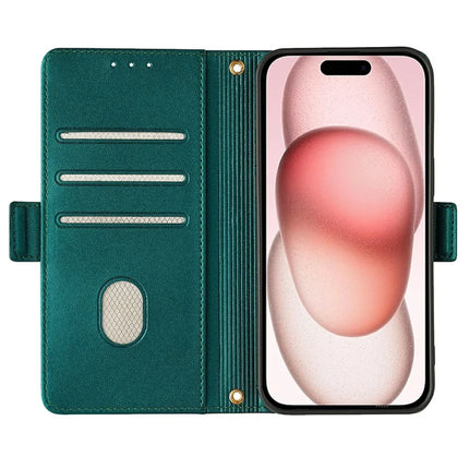 For iPhone 14 Leather Wallet Case RFID Blocking Stand Cover with Hand Strap
