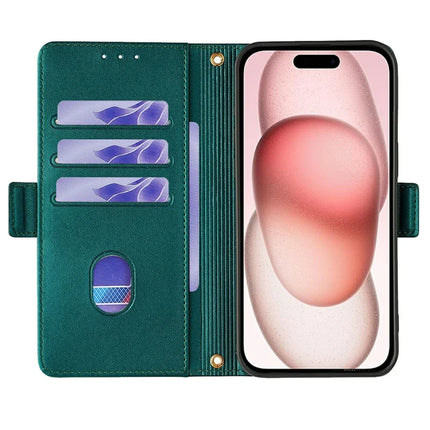 For iPhone 14 Leather Wallet Case RFID Blocking Stand Cover with Hand Strap