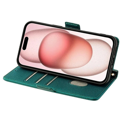 For iPhone 14 Leather Wallet Case RFID Blocking Stand Cover with Hand Strap