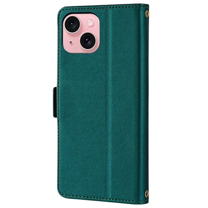 For iPhone 14 Leather Wallet Case RFID Blocking Stand Cover with Hand Strap