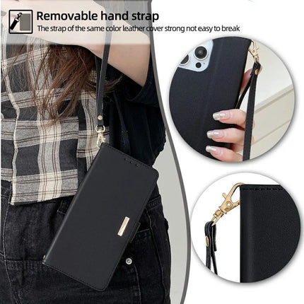 For iPhone 16 Pro Max Leather Wallet Case RFID Blocking Stand Cover with Hand Strap