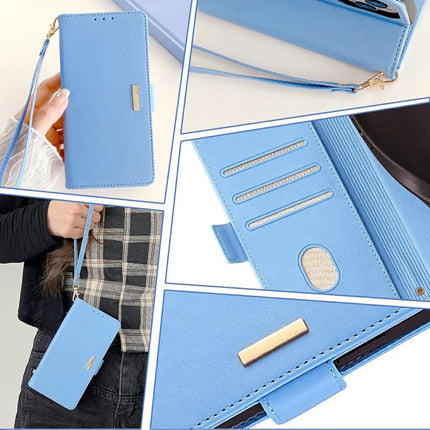 For iPhone 16 Pro Max Leather Wallet Case RFID Blocking Stand Cover with Hand Strap