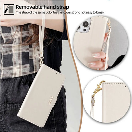 For iPhone 16 Pro Max Leather Wallet Case RFID Blocking Stand Cover with Hand Strap