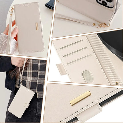 For iPhone 16 Pro Max Leather Wallet Case RFID Blocking Stand Cover with Hand Strap