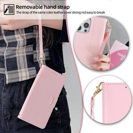 For iPhone 16 Pro Max Leather Wallet Case RFID Blocking Stand Cover with Hand Strap