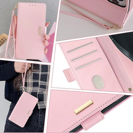 For iPhone 16 Pro Max Leather Wallet Case RFID Blocking Stand Cover with Hand Strap