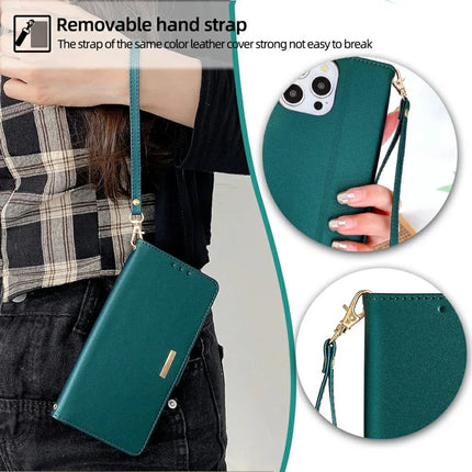 For iPhone 16 Pro Max Leather Wallet Case RFID Blocking Stand Cover with Hand Strap
