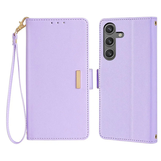 For Samsung Galaxy S23 FE Leather Wallet Case RFID Blocking Stand Cover with Hand Strap - Purple