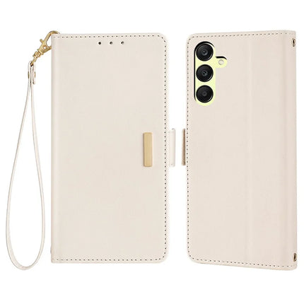For Samsung Galaxy A15 5G Leather Wallet Case RFID Blocking Stand Cover with Hand Strap - White