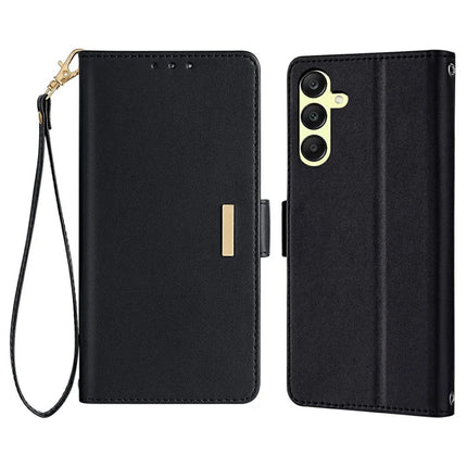 For Samsung Galaxy A15 5G Leather Wallet Case RFID Blocking Stand Cover with Hand Strap - Black