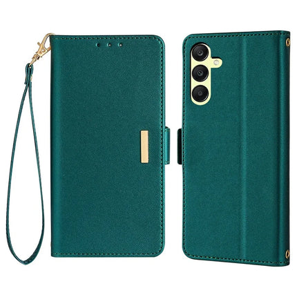 For Samsung Galaxy A15 5G Leather Wallet Case RFID Blocking Stand Cover with Hand Strap - Green