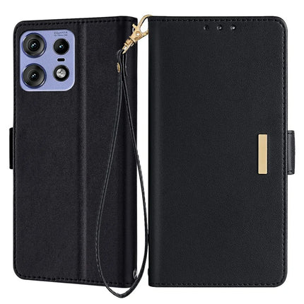 For Motorola Edge 50 Pro 5G Leather Wallet Case RFID Blocking Stand Cover with Hand Strap - Black