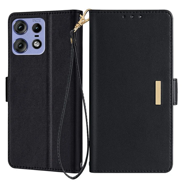 For Motorola Edge 50 Pro 5G Leather Wallet Case RFID Blocking Stand Cover with Hand Strap - Black