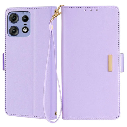 For Motorola Edge 50 Pro 5G Leather Wallet Case RFID Blocking Stand Cover with Hand Strap - Purple