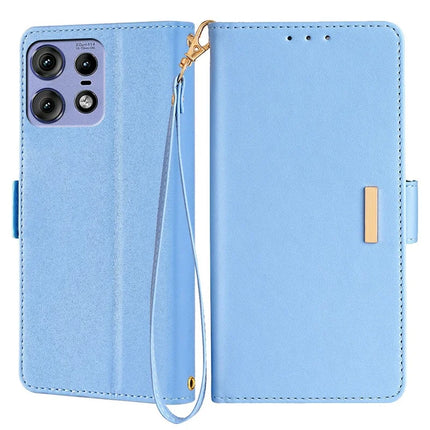For Motorola Edge 50 Pro 5G Leather Wallet Case RFID Blocking Stand Cover with Hand Strap - Blue