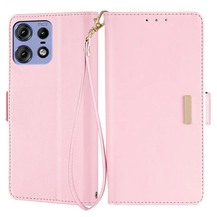 For Motorola Edge 50 Pro 5G Leather Wallet Case RFID Blocking Stand Cover with Hand Strap - Pink