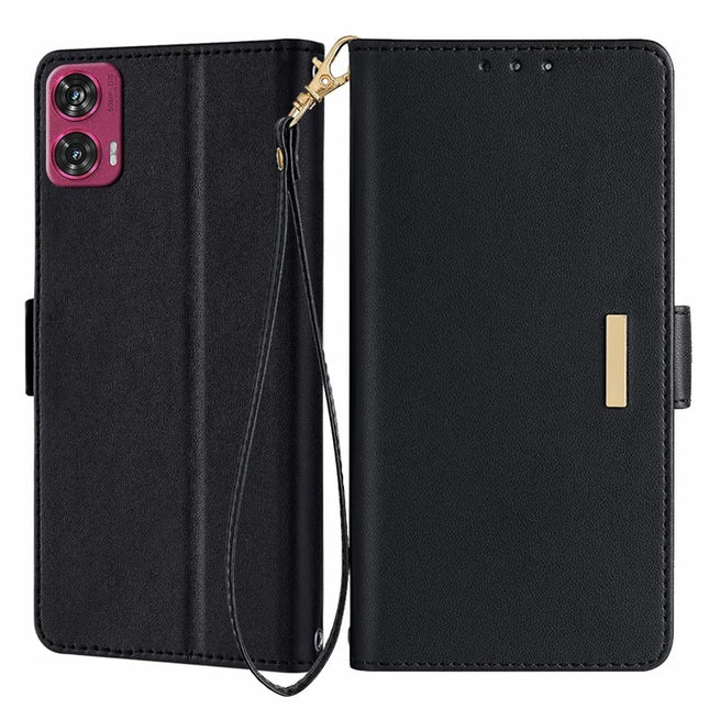 For Motorola Edge 50 Fusion 5G Leather Wallet Case RFID Blocking Stand Cover with Hand Strap - Black