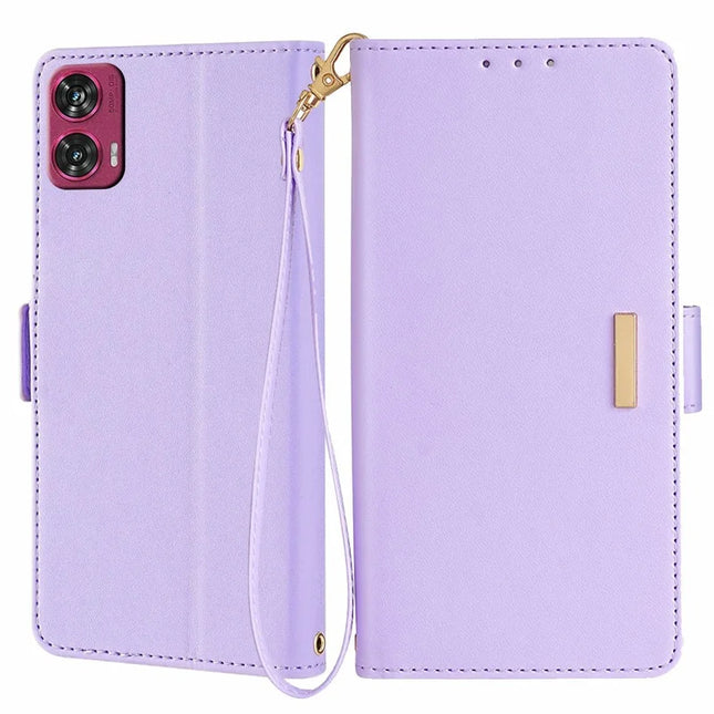For Motorola Edge 50 Fusion 5G Leather Wallet Case RFID Blocking Stand Cover with Hand Strap - Purple