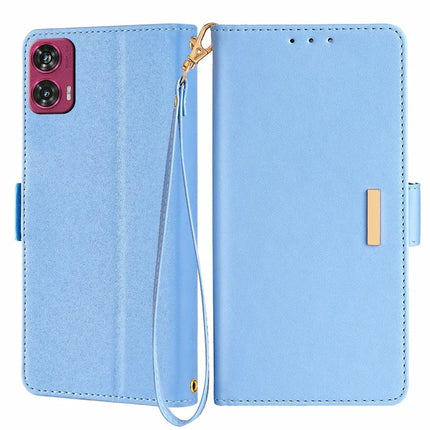 For Motorola Edge 50 Fusion 5G Leather Wallet Case RFID Blocking Stand Cover with Hand Strap - Blue