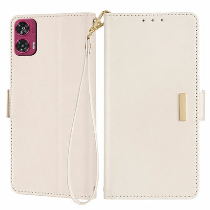 For Motorola Edge 50 Fusion 5G Leather Wallet Case RFID Blocking Stand Cover with Hand Strap - White