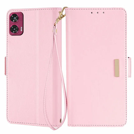 For Motorola Edge 50 Fusion 5G Leather Wallet Case RFID Blocking Stand Cover with Hand Strap - Pink