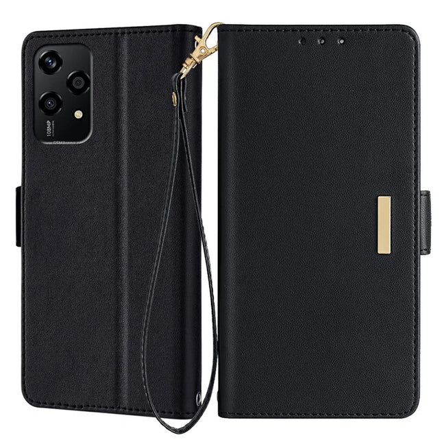 For Honor 200 Lite Leather Wallet Case RFID Blocking Stand Cover with Hand Strap - Black
