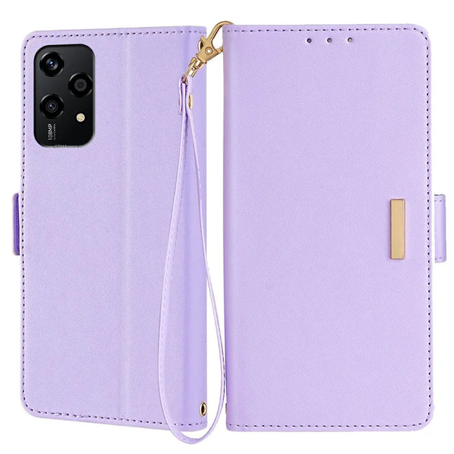 For Honor 200 Lite Leather Wallet Case RFID Blocking Stand Cover with Hand Strap - Purple