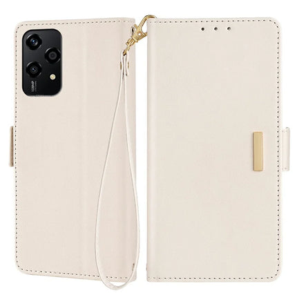 For Honor 200 Lite Leather Wallet Case RFID Blocking Stand Cover with Hand Strap - White