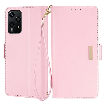 For Honor 200 Lite Leather Wallet Case RFID Blocking Stand Cover with Hand Strap - Pink